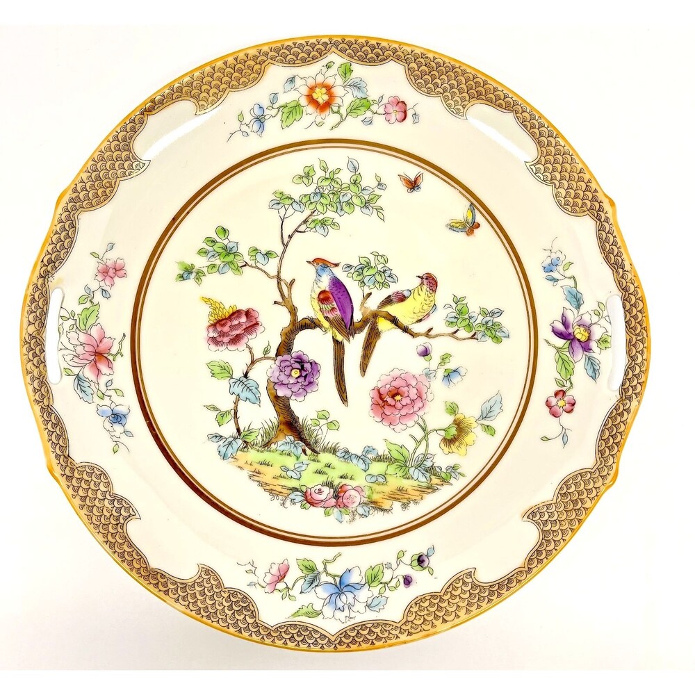 Antique Hand Painted Nippon Birds Flowers 9.5in Handled Plate Crown Mark-c.1890s